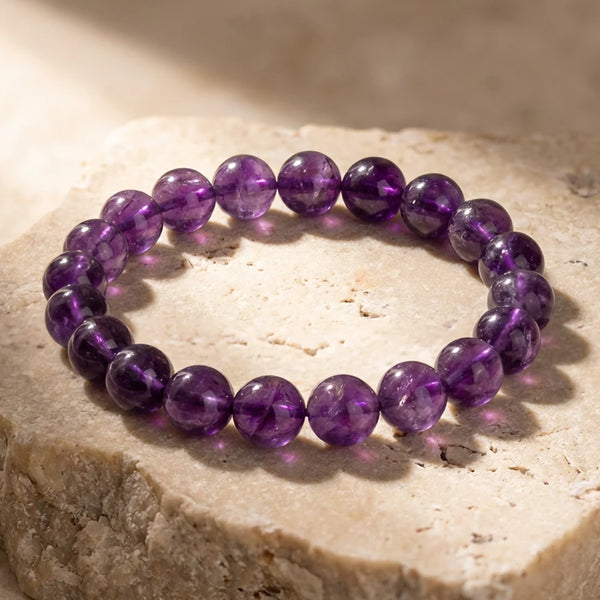 Bracelet En Améthyste Roulée Sur élastique - Pierre Naturelle Violette, Style Zen Et énergétique (Stone Energie)