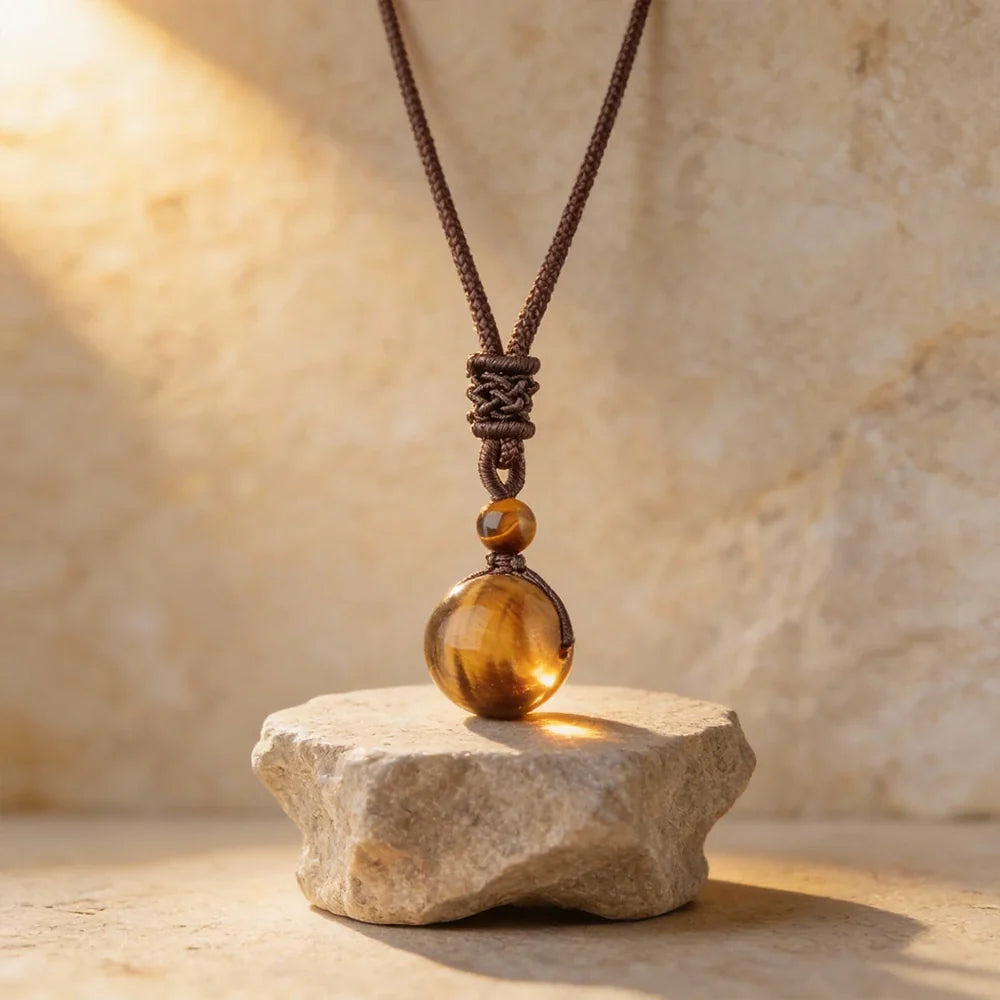 🎁 Pendentif "Boule de Protection" Oeil de Tigre (CADEAU)