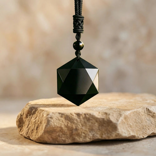 Pendentif Prisme Protecteur en Obsidienne noire taillée à facettes