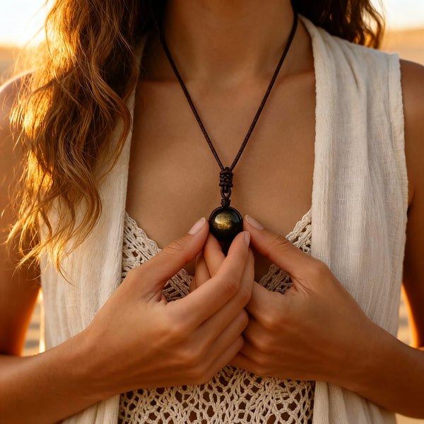 Pendentif Obsidienne Œil Céleste - Sphère 1,8cm - Protection, Méditation, Chakra - Acier Inox