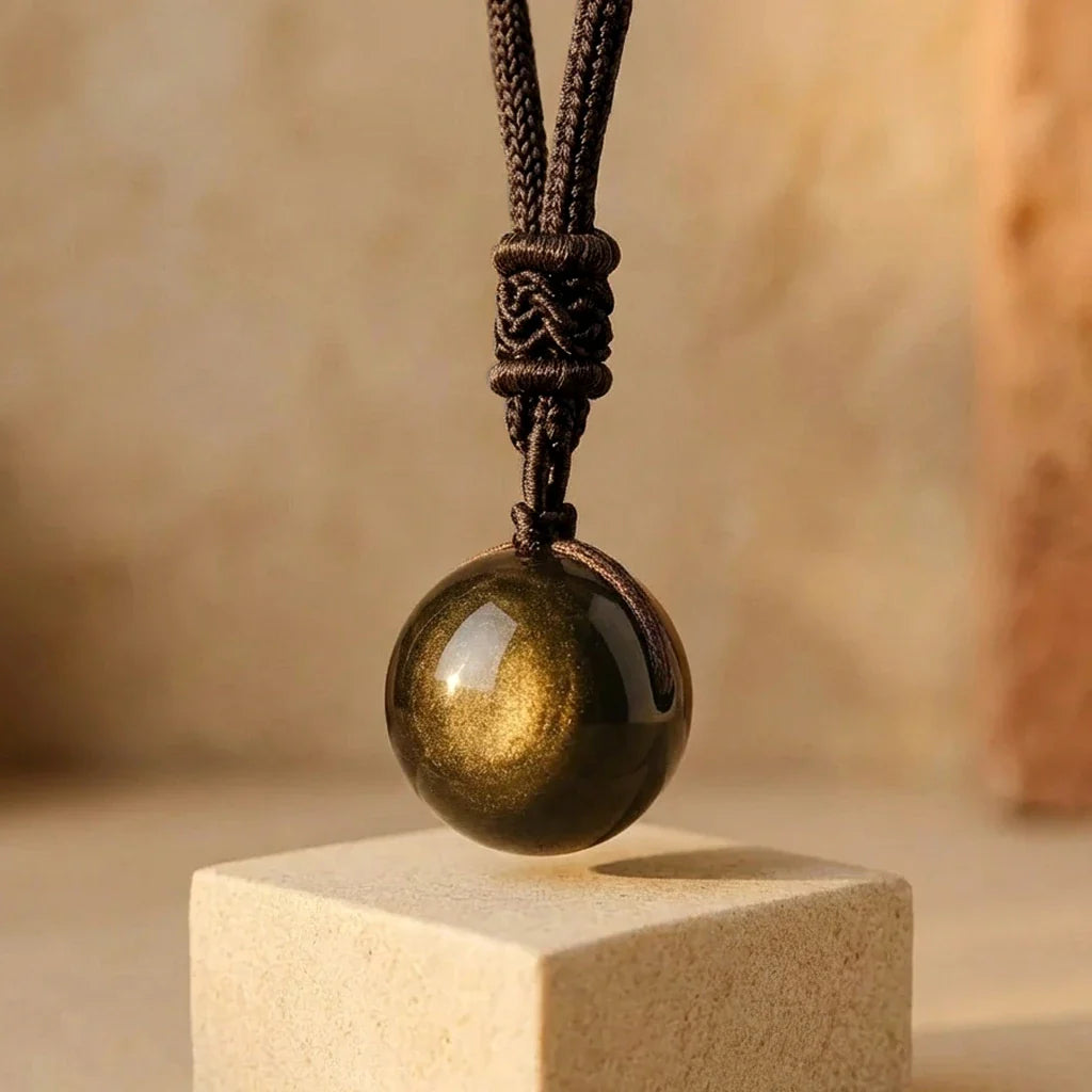 🎁 Pendentif "Sphère" en Obsidienne Céleste (CADEAU)