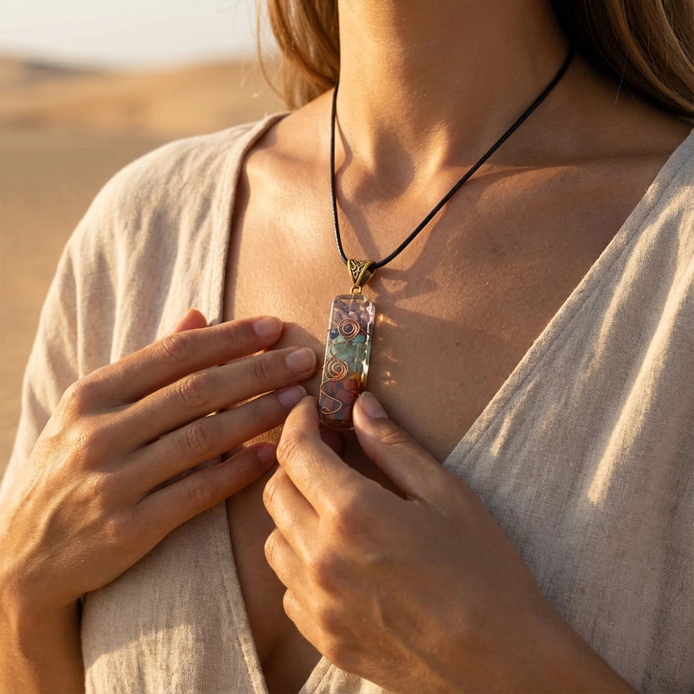 Pendentif Orgonite 7 Chakras Allongé