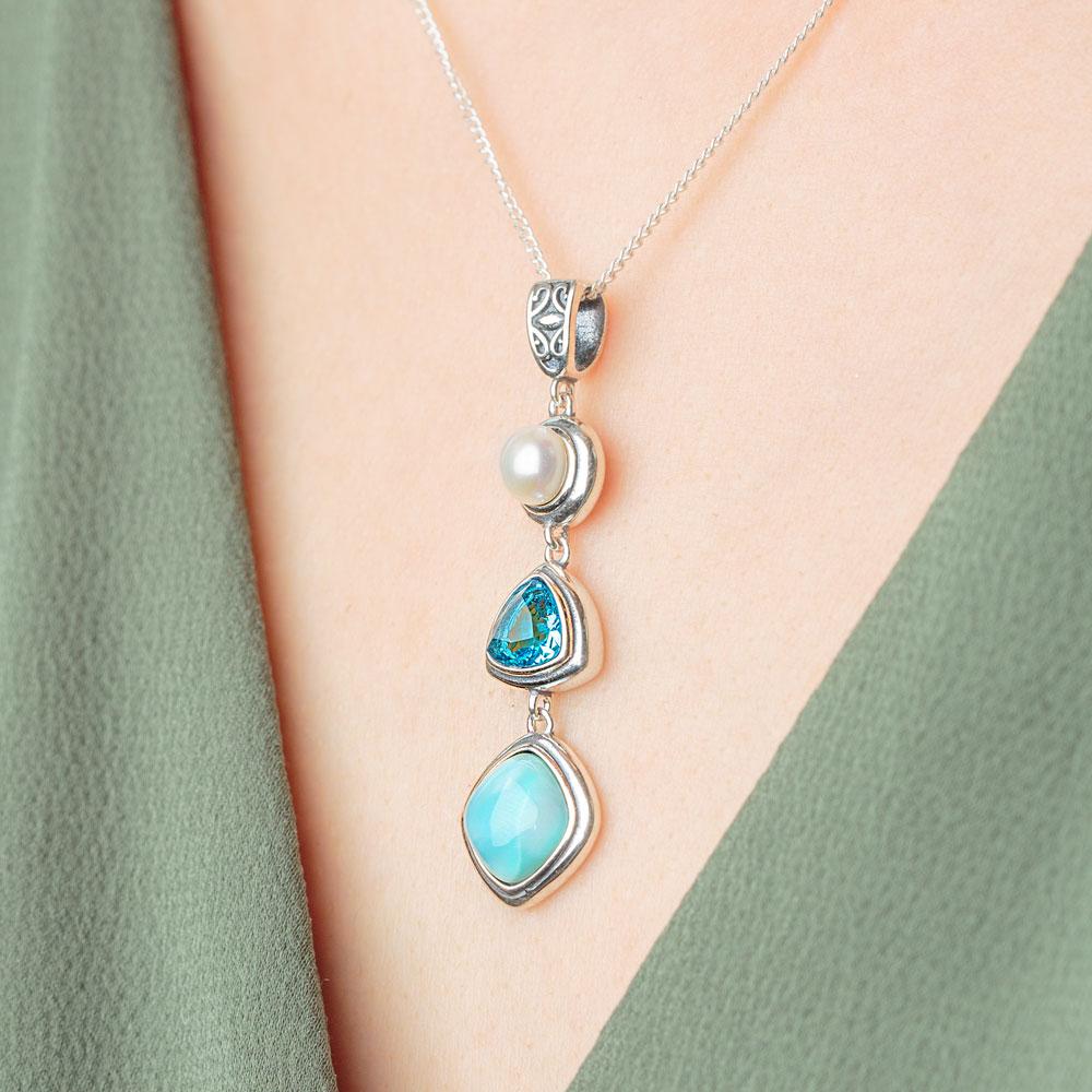 Collier Larimar Argent