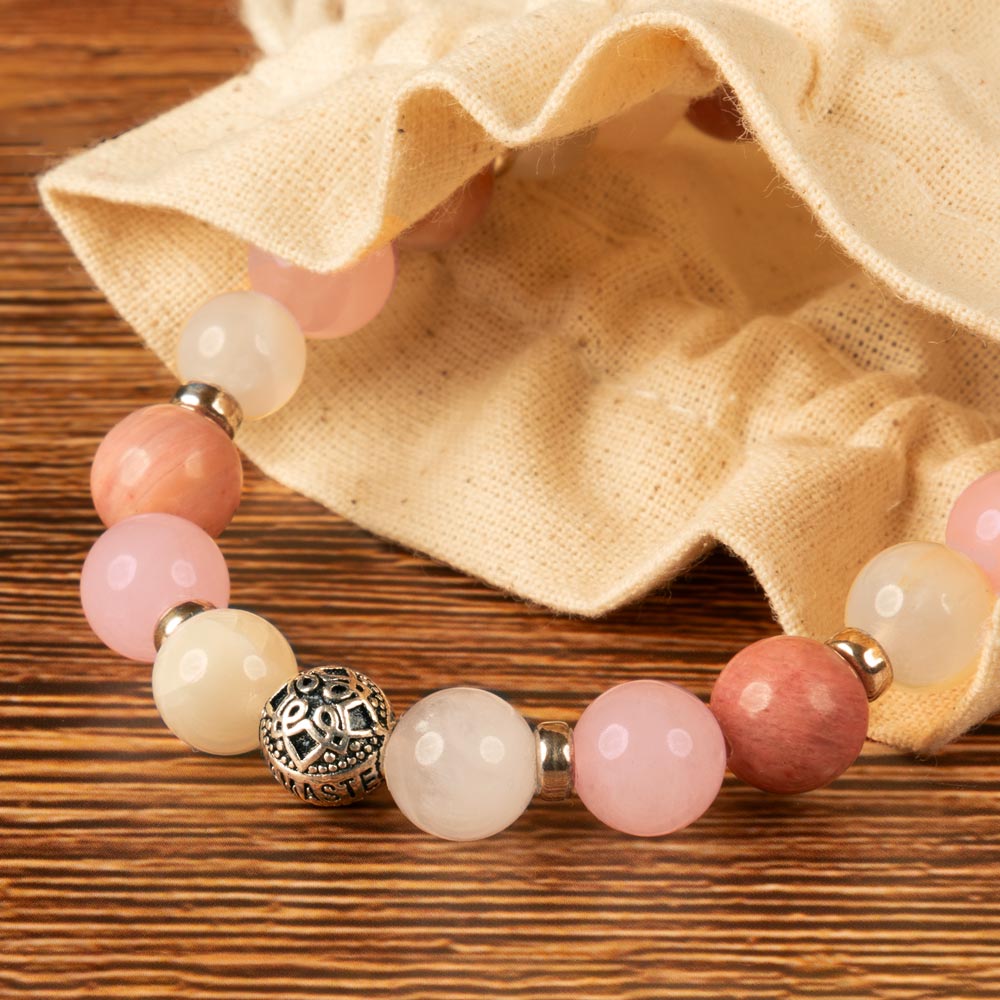 Bracelet amour de soi — Quartz Rose, Pierre de Lune, Rhodochrosite