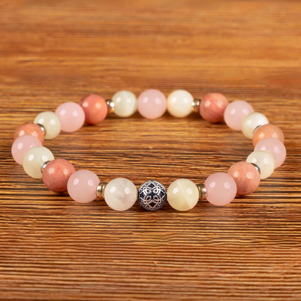 Bracelet amour de soi — Quartz Rose, Pierre de Lune, Rhodochrosite