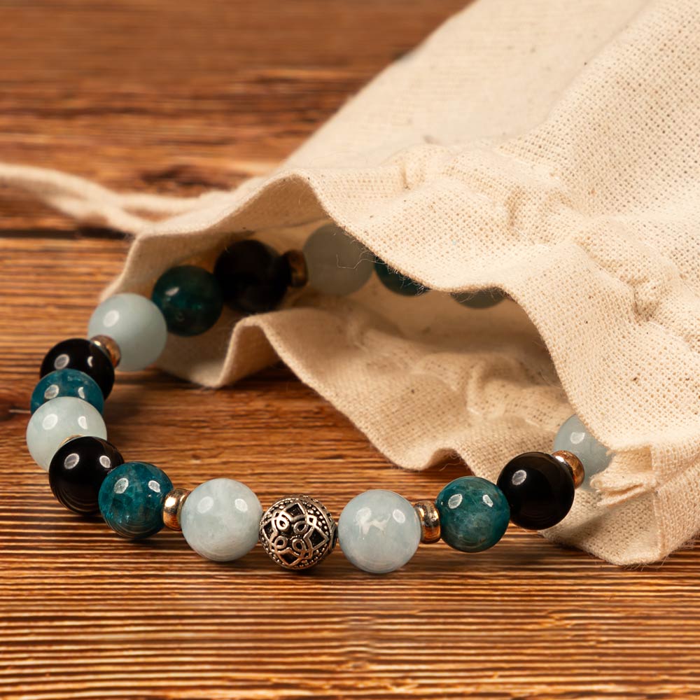 Bracelet pierre communication dialogue aigue-marine apatite obsidienne