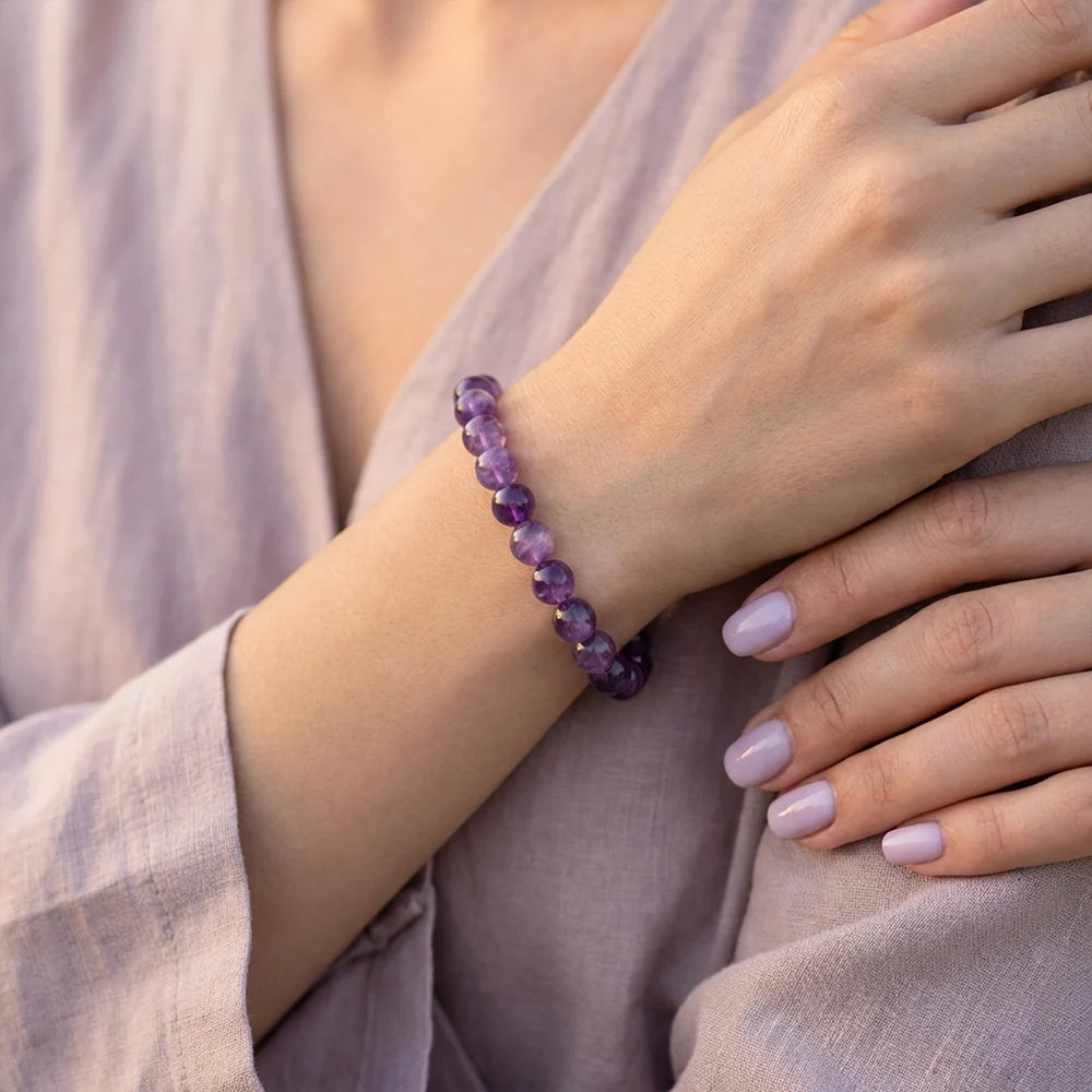 Bracelet lépidolite et améthyste - Bracelets pierres naturelles et Bracelet lépidolite et améthyste - Bracelets pierres naturelles et