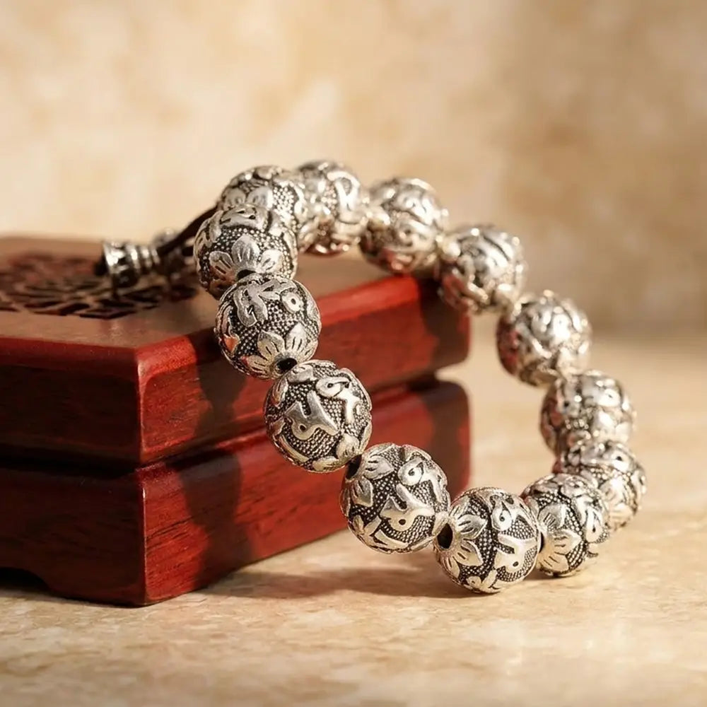 Bracelet Tibétain Argent de Prière Bouddhiste