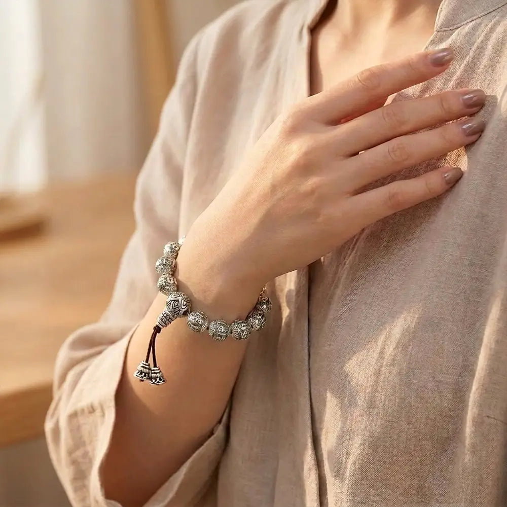 Bracelet Tibétain Argent de Prière Bouddhiste