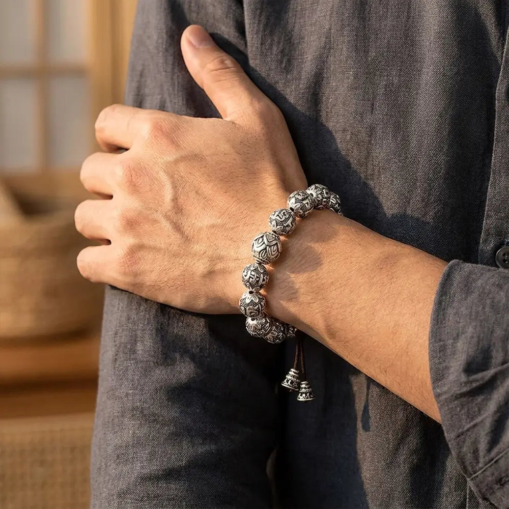 Bracelet Tibétain Argent de Prière Bouddhiste