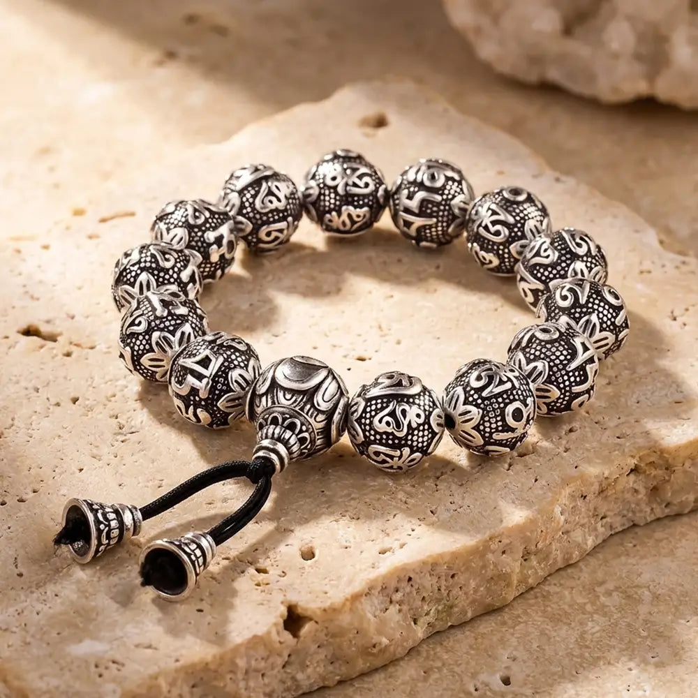Bracelet Tibétain Argent de Prière Bouddhiste