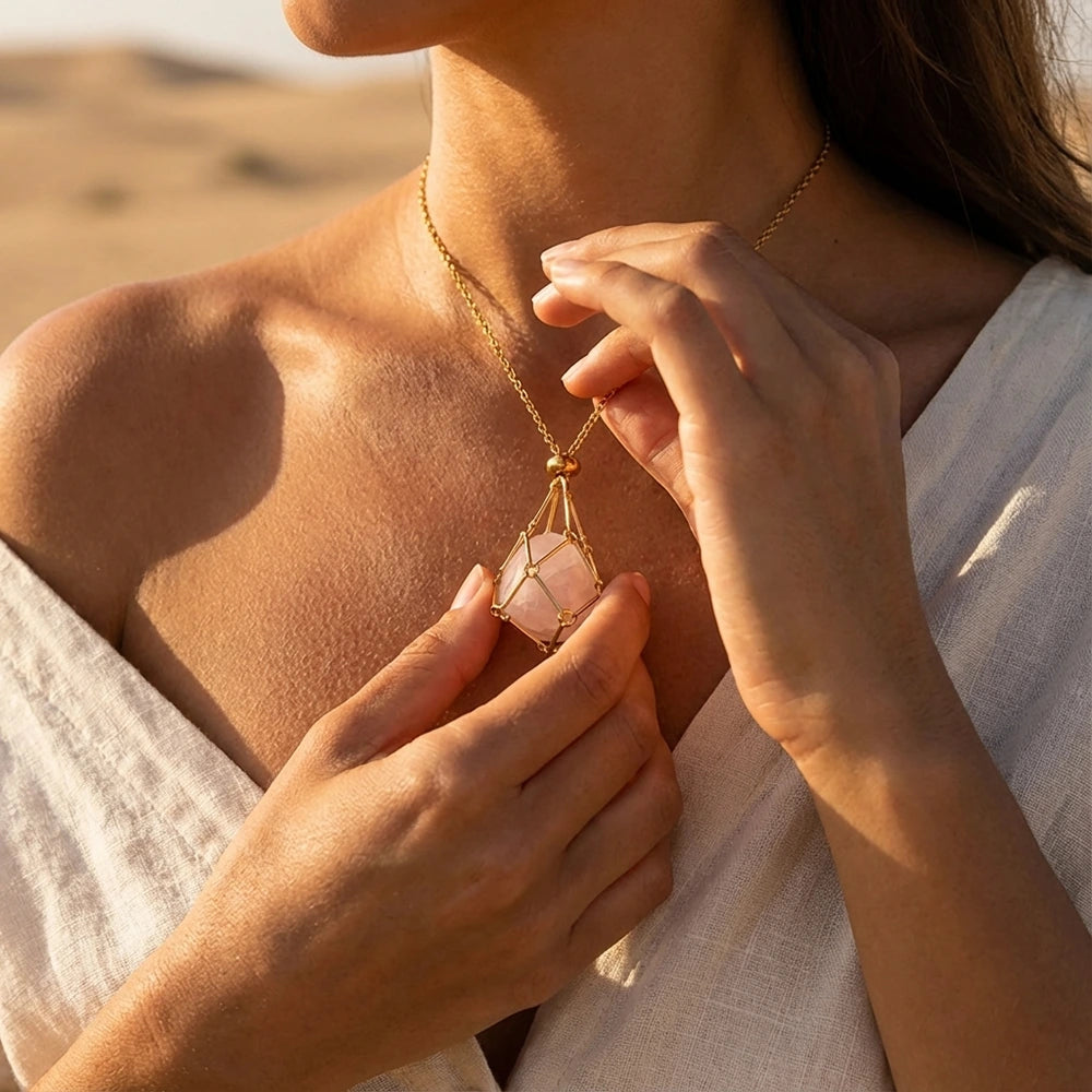 Collier Porte-Pierres "Déesse" - Quartz Rose Offert