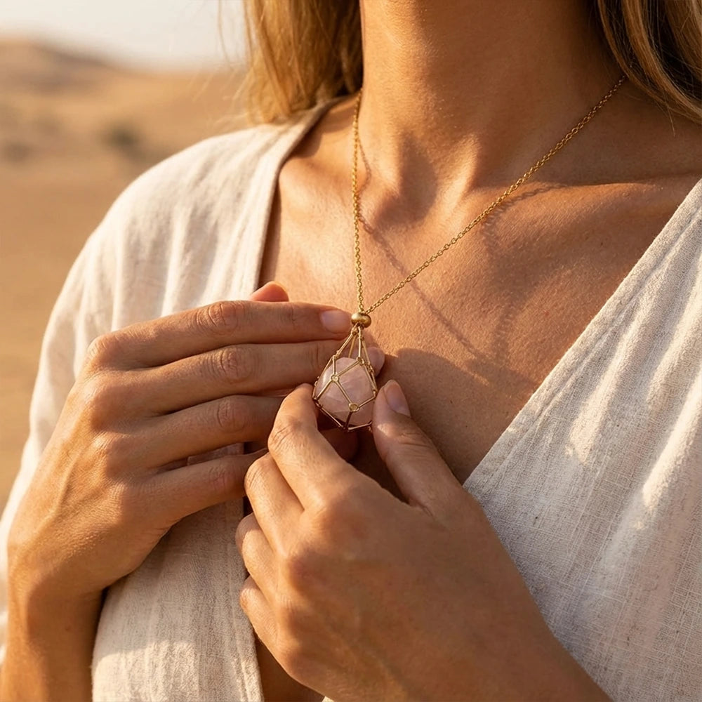 Collier Porte-Pierres "Déesse" - Quartz Rose Offert