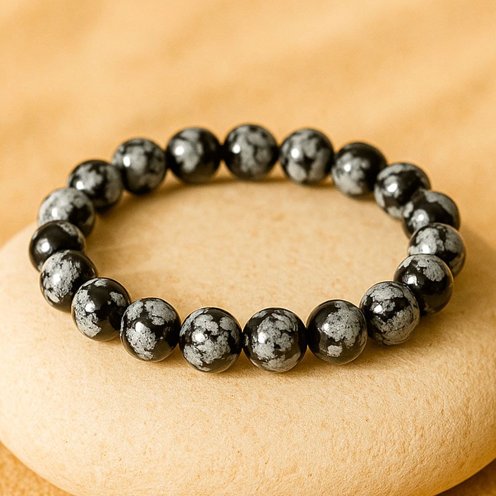 Bracelet en Obsidienne Flocon de Neige (CADEAU DE NOËL)