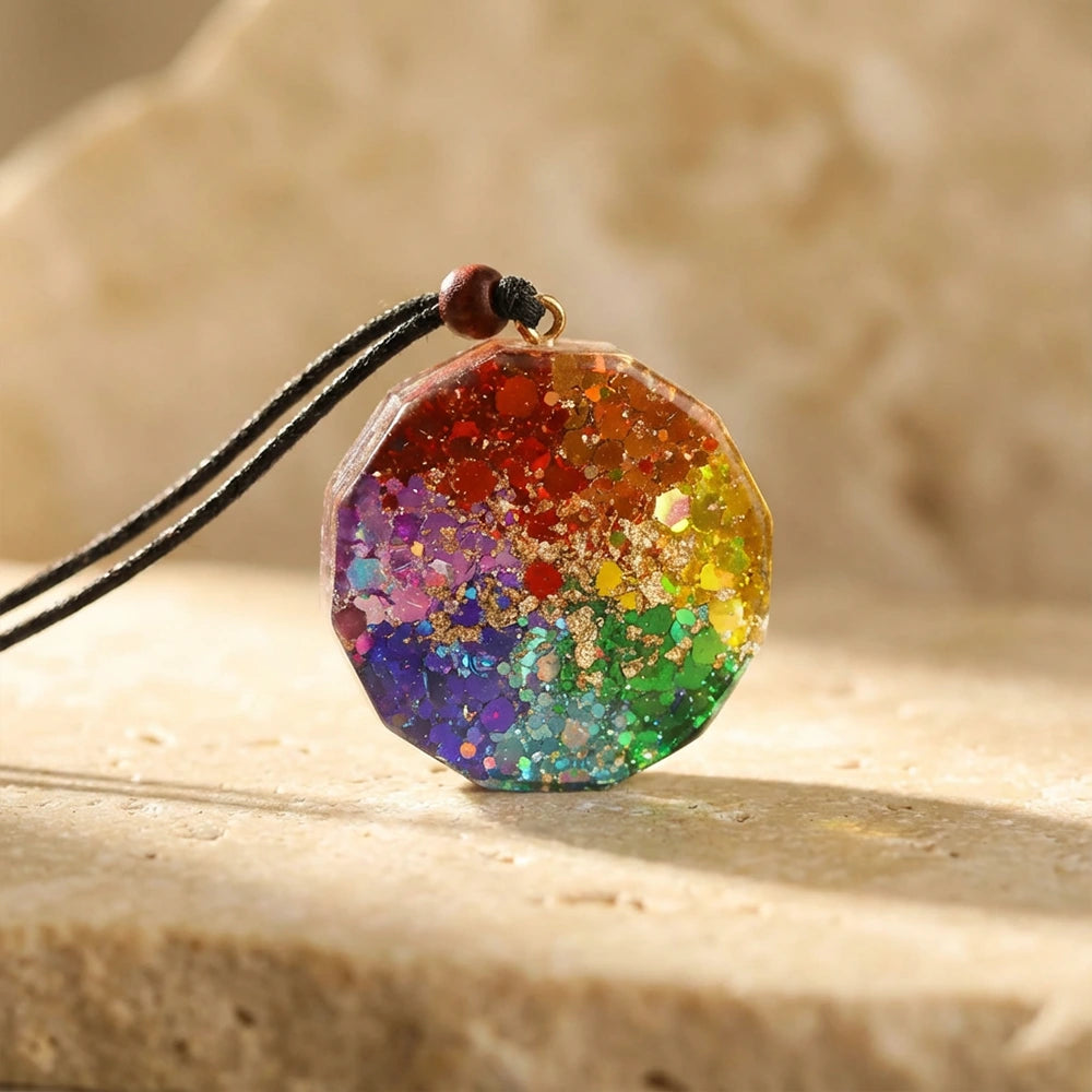 Pendentif Orgonite 7 Chakras Rond