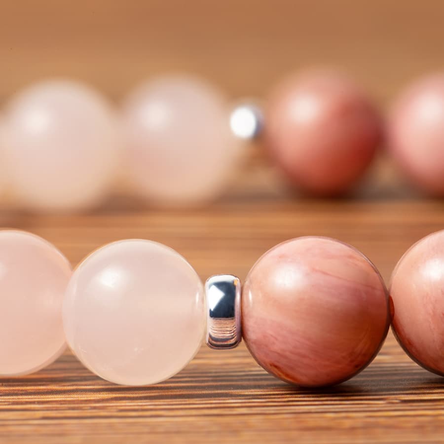 Bracelet Pierres Amour Quartz Rose Rhodochrosite Améthyste