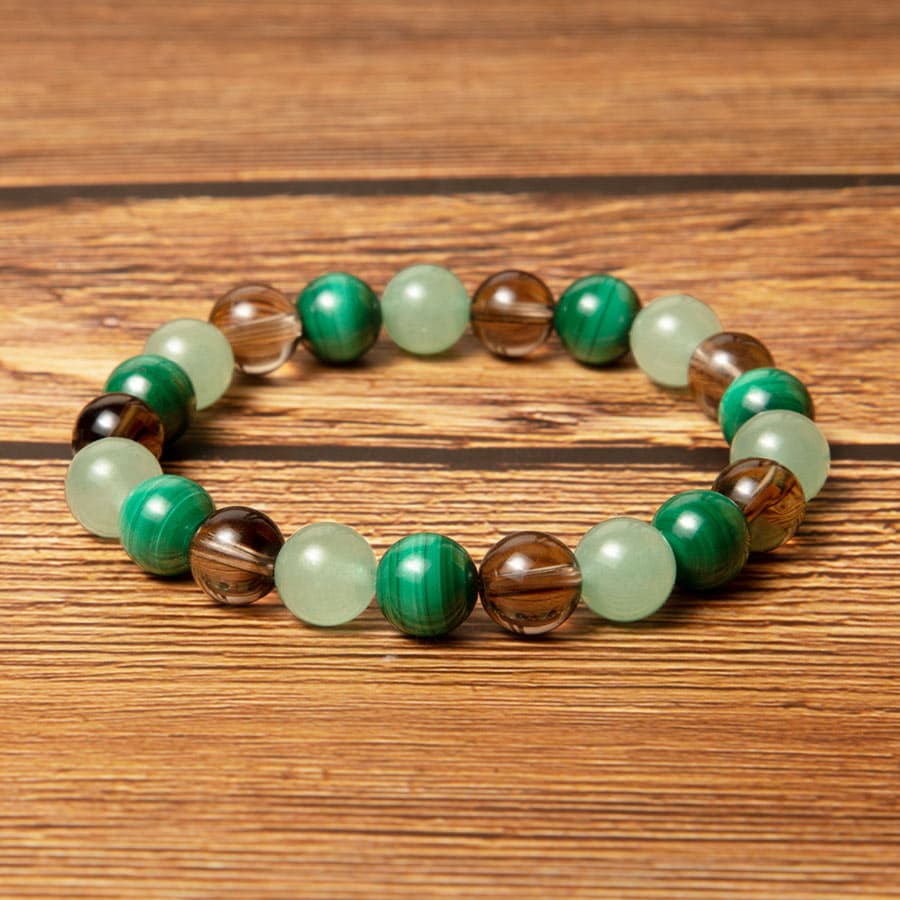 Bracelet pierre porte bonheur chance malachite aventurine quartz fumé