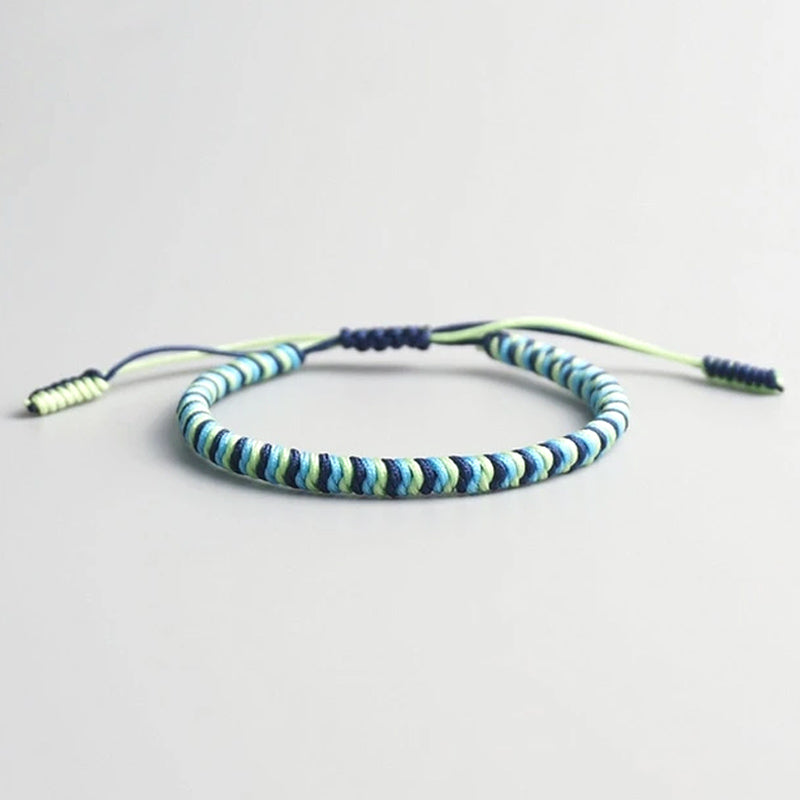 Bracelet Tibétain Tressé Bleu et Vert