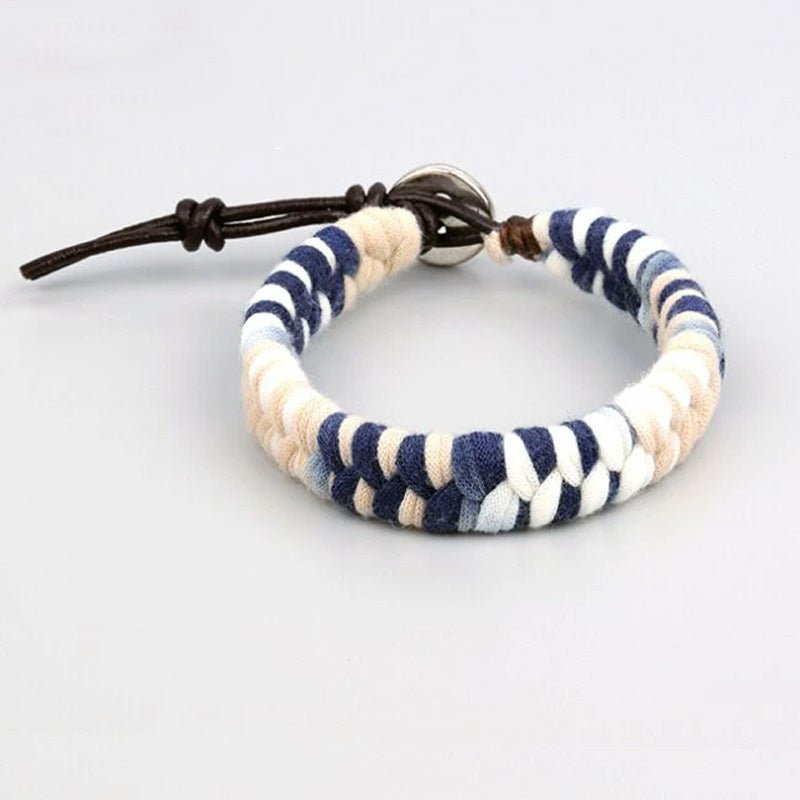 Bracelet Tibétain XXL Beige et Bleu