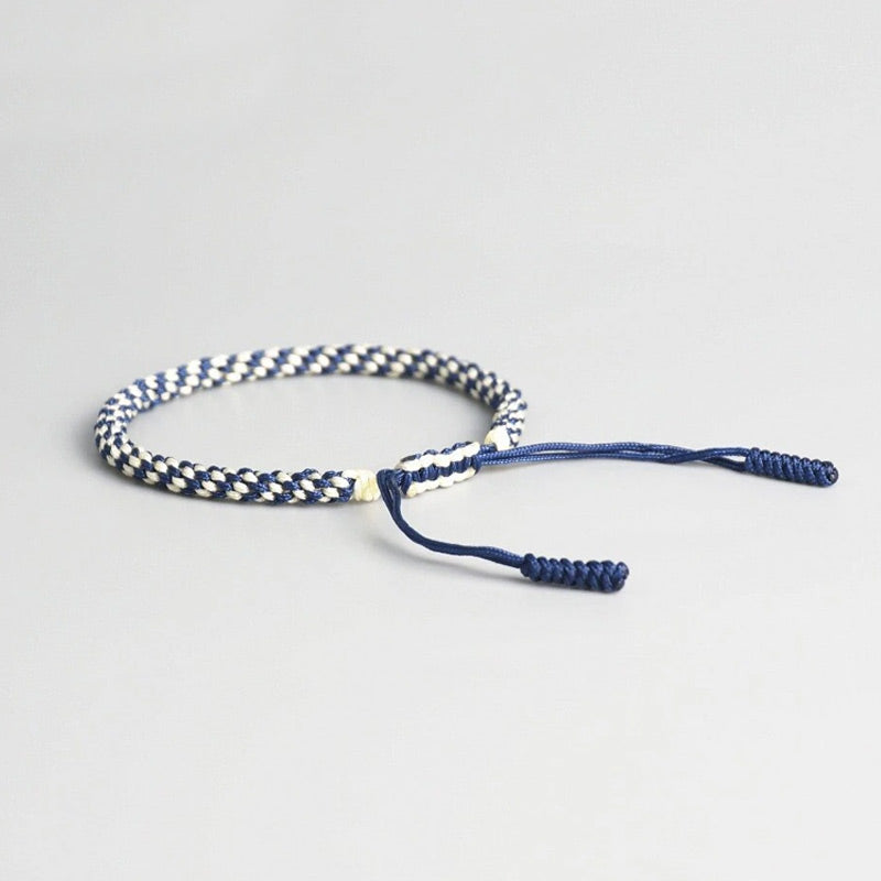 Bracelet Tibétain Tressé Blanc et Bleu
