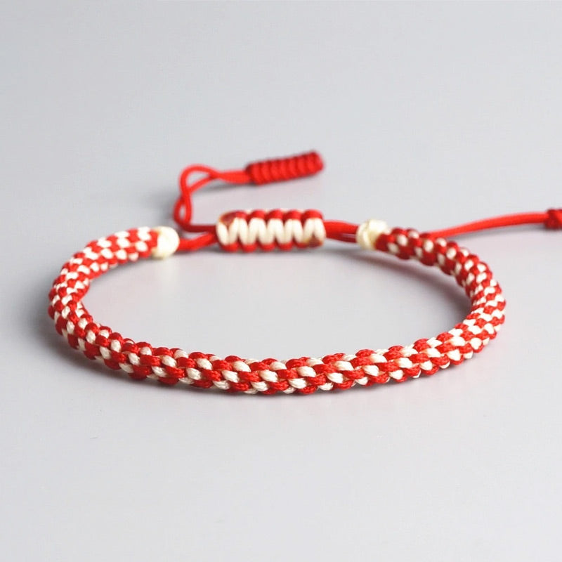 Bracelet Tibétain Tressé Rouge et Blanc