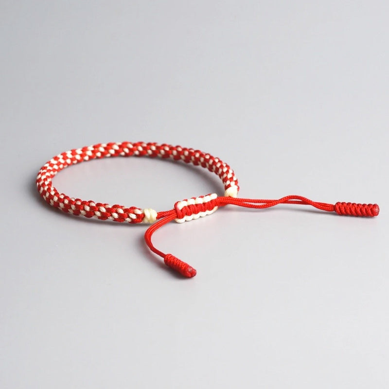Bracelet Tibétain Tressé Rouge et Blanc