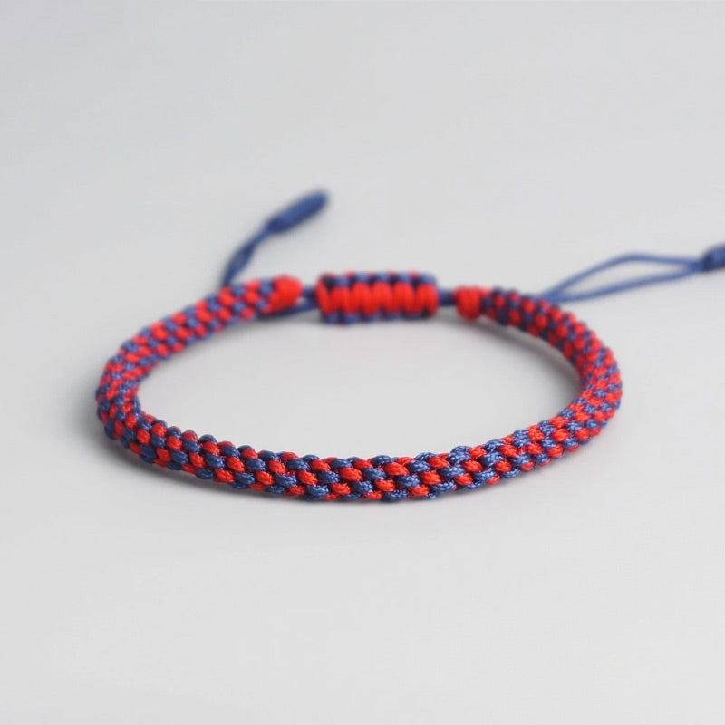 Bracelet Tibétain Tressé Rouge et Bleu