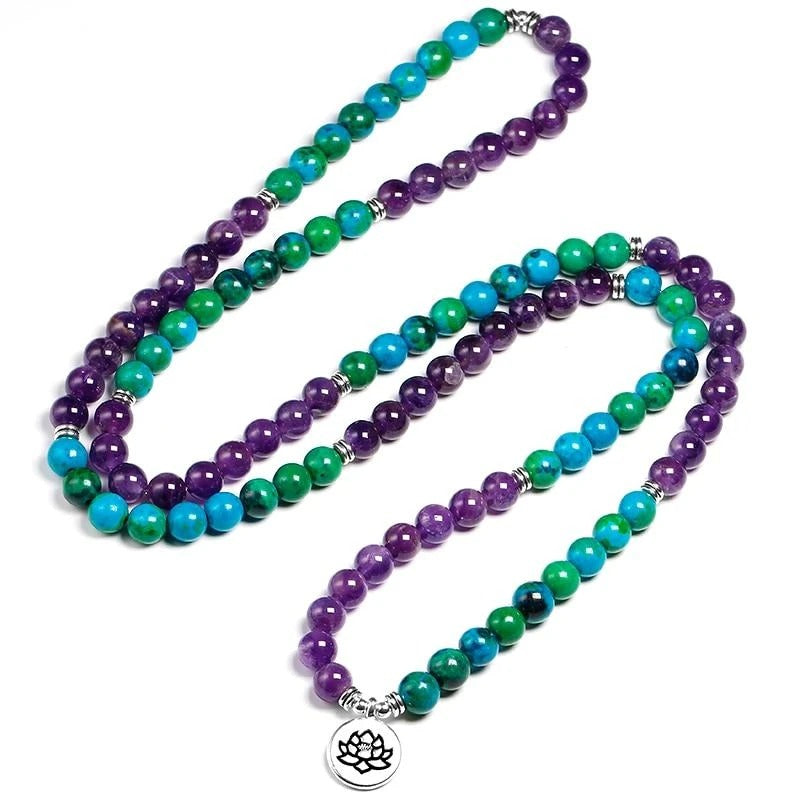 Collier Mâlâ en Chrysocolle et Améthyste - Dialogue - Boutique Namaste