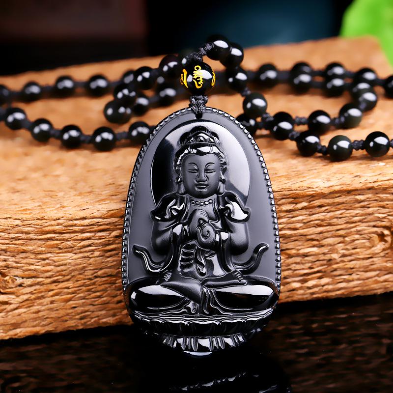 Collier en Obsidienne Noire - Bouddha Concentration - Boutique Namaste