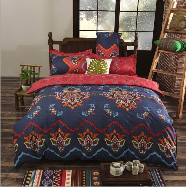 Parure de lit aux motifs indiens 4 pièces - Marine et rouge - Boutique Namaste