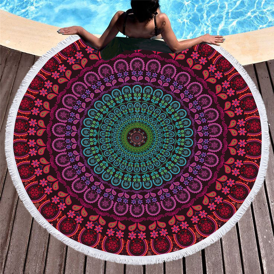 Serviette de plage ronde - Mandala mauve - Boutique Namaste