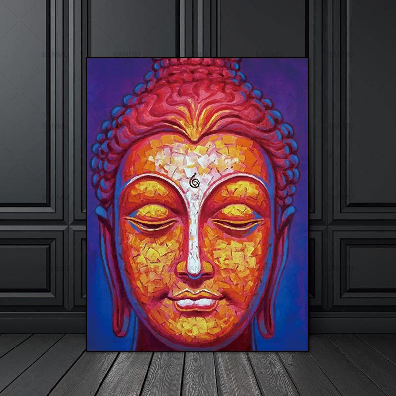 Peinture visage de Bouddha orangé - Boutique Namasté