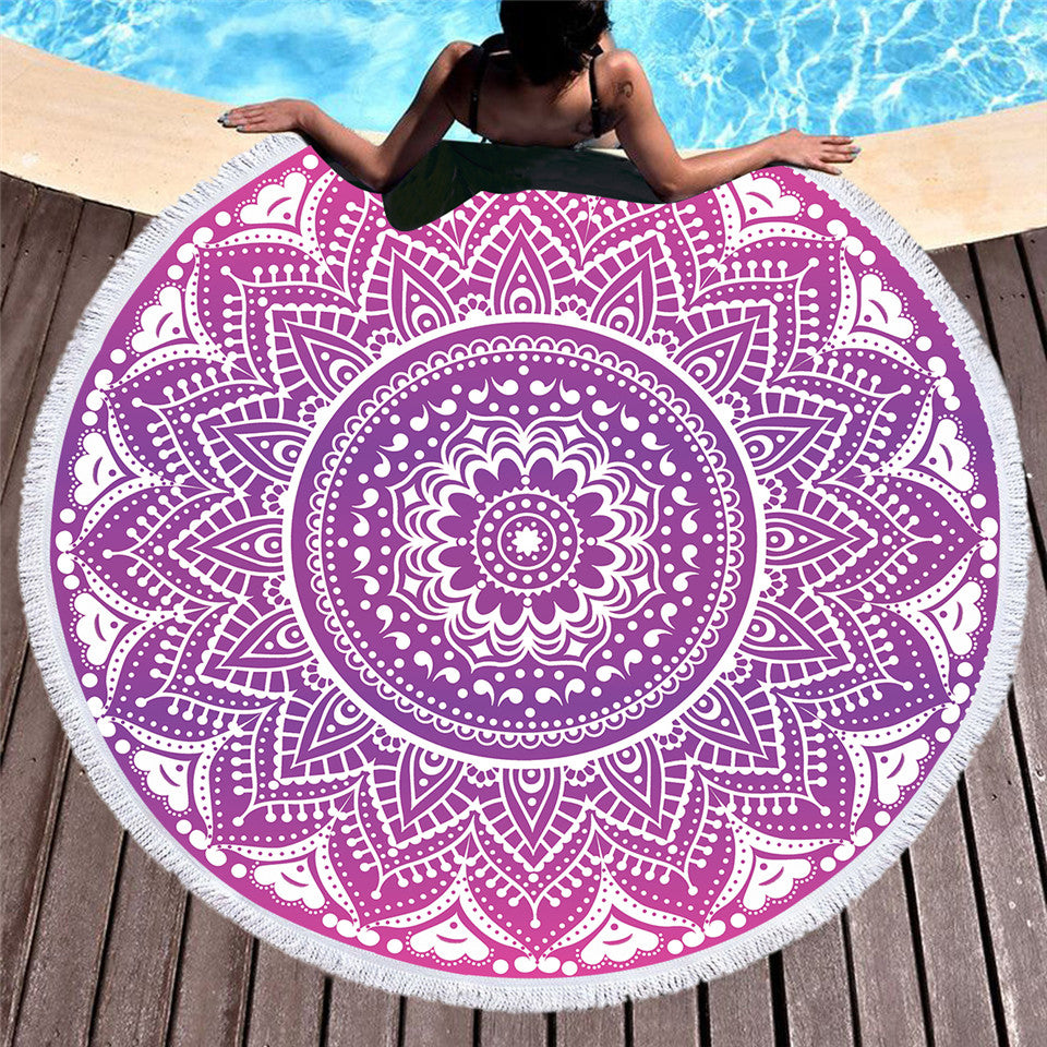 Serviette de plage ronde - Mandala violet - Boutique Namaste