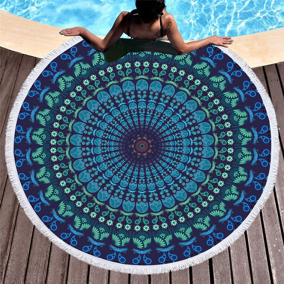 Serviette de plage ronde - Mandala bleu - Boutique Namaste