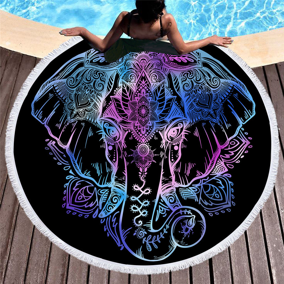 Serviette de plage ronde Mandala - Elephant mystique - Boutique Namaste