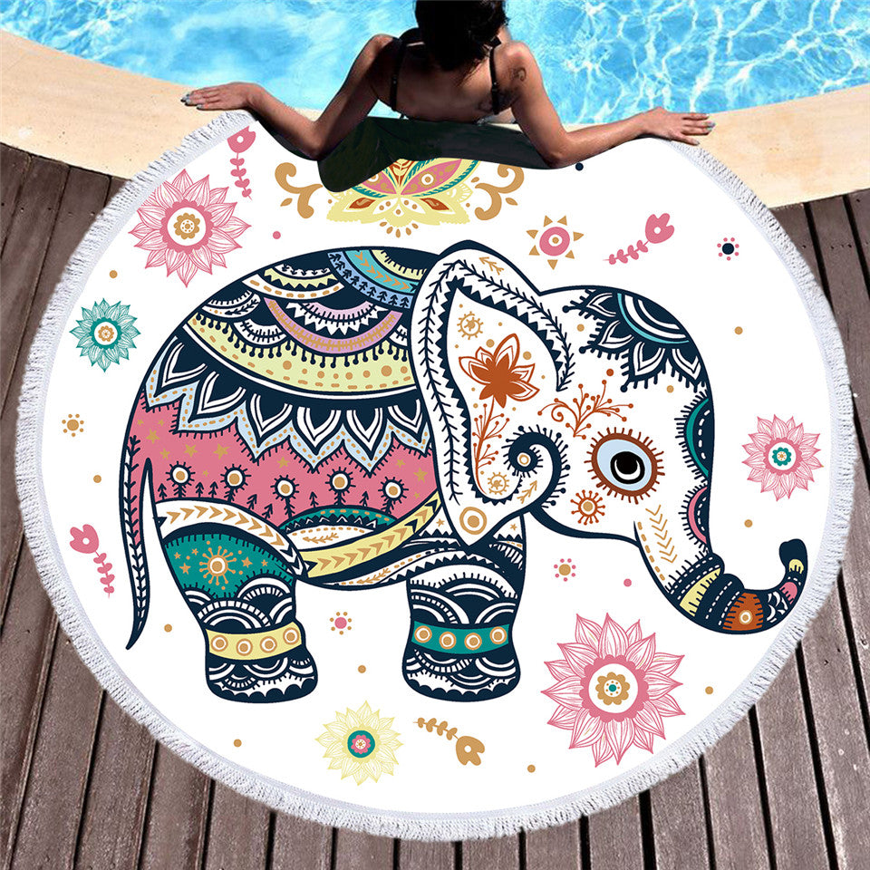 Serviette de plage ronde - Elephant mignon - Boutique Namaste