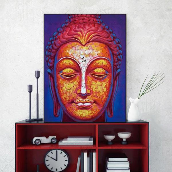 Peinture visage de Bouddha orangé - Boutique Namaste