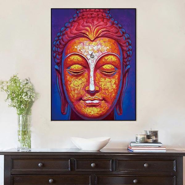 Peinture visage de Bouddha orangé - Boutique Namaste